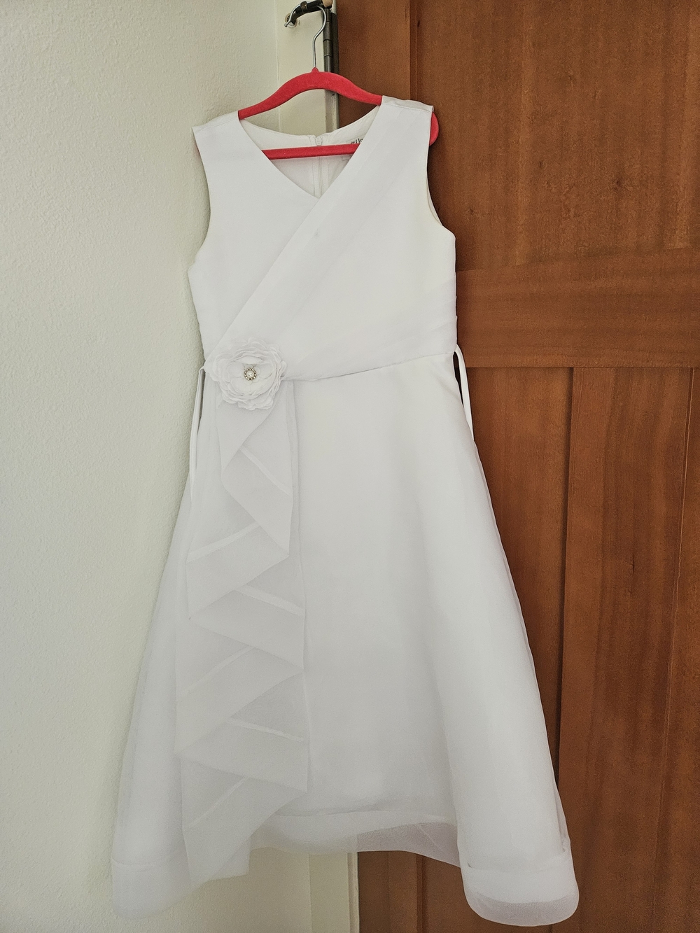 Us Angels White Flower Sash Formal Dress for Girls